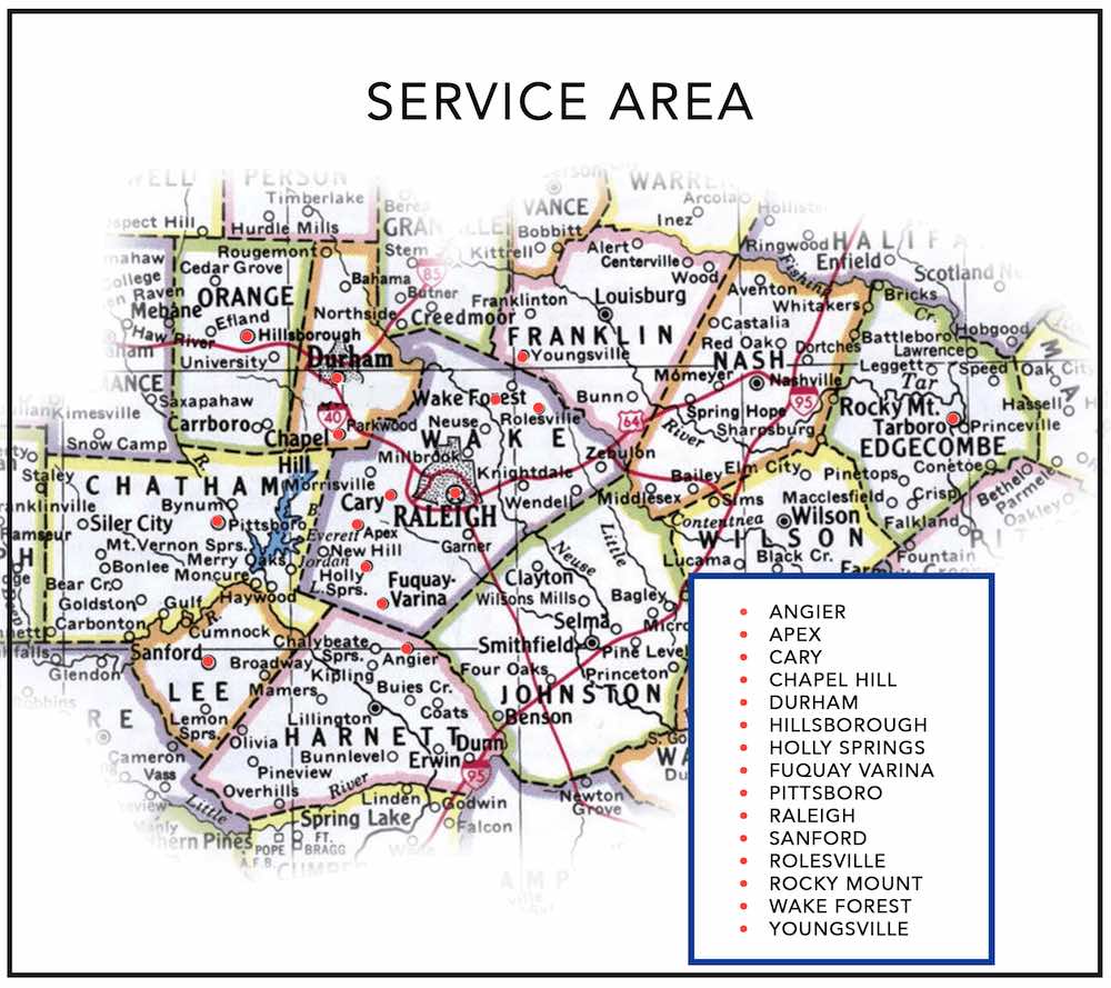 Triangle Screens Service Area Map